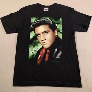 Vintage Elvis Presley T-Shirt Medium Black Portrait 2001 USA Singer Music Legend